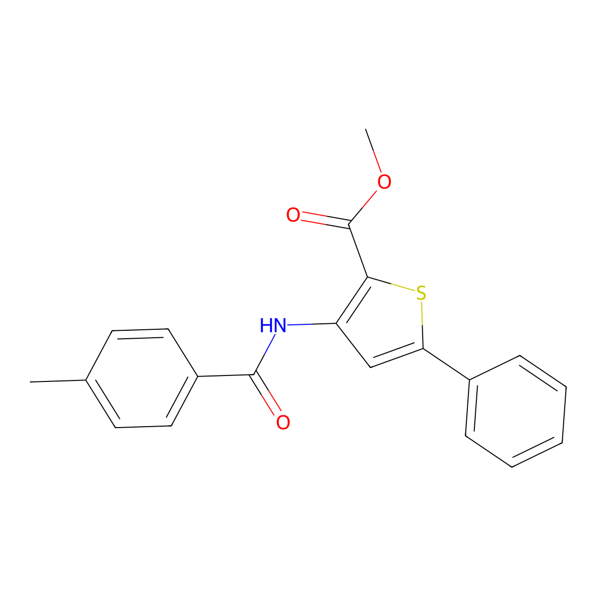 Methyl 3-(4-methylbenzamido)-5-phenylthiophene-2-carboxylate molecular structure, CAS 477326-18-4