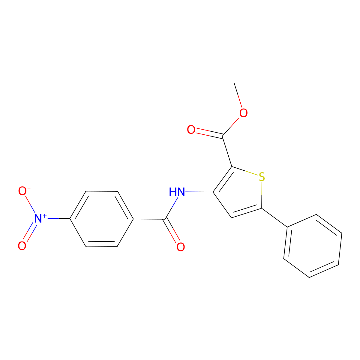Methyl 3-(4-nitrobenzamido)-5-phenylthiophene-2-carboxylate molecular structure, CAS 477326-23-1