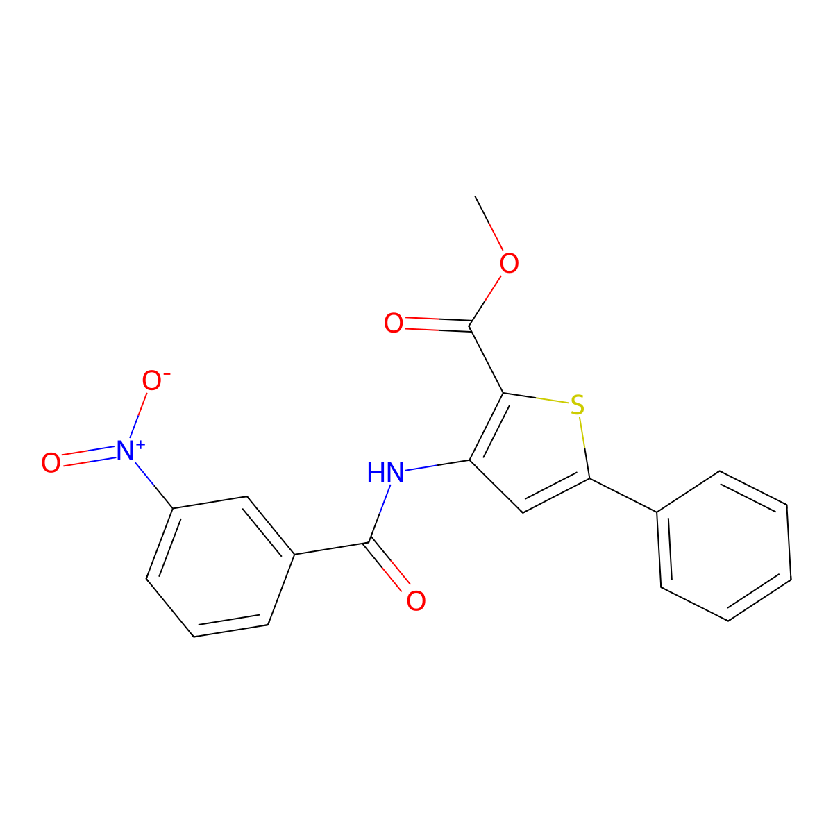 Methyl 3-(3-nitrobenzamido)-5-phenylthiophene-2-carboxylate molecular structure, CAS 477326-24-2