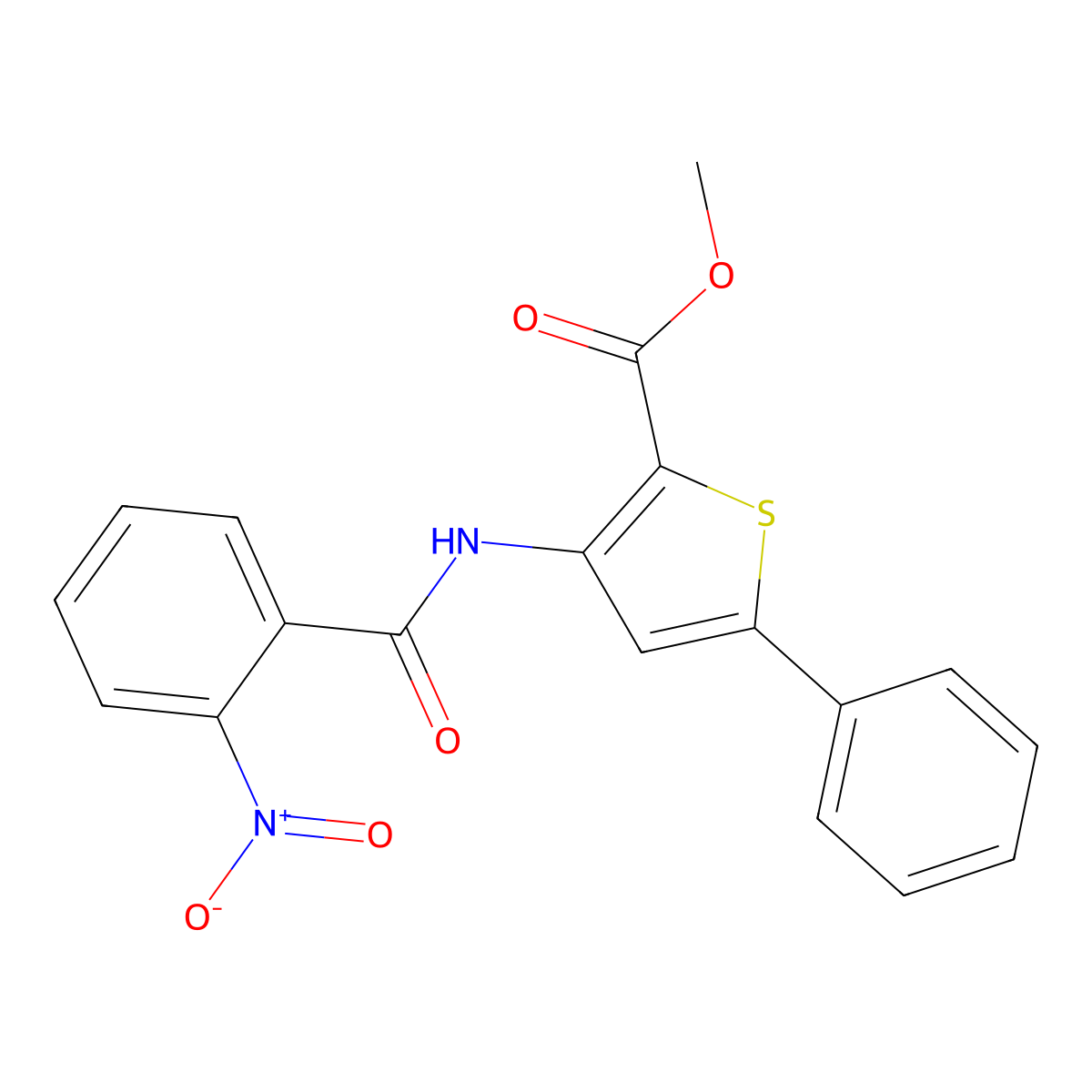 Methyl 3-(2-nitrobenzamido)-5-phenylthiophene-2-carboxylate molecular structure, CAS 477326-25-3