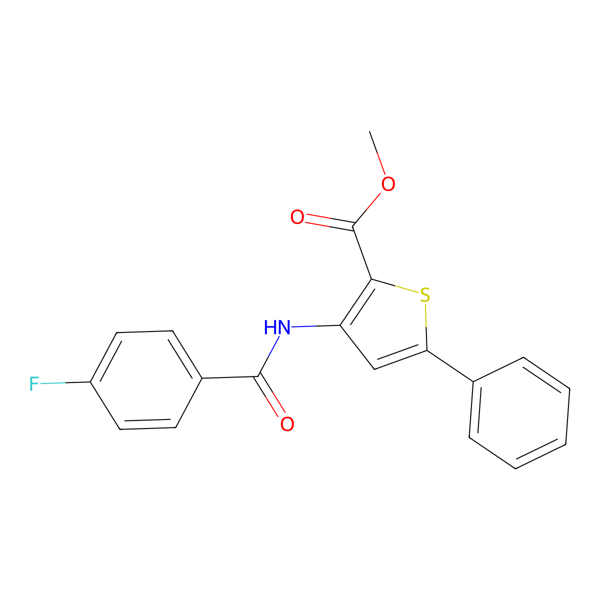 Methyl 3-(4-fluorobenzamido)-5-phenylthiophene-2-carboxylate molecular structure, CAS 477326-28-6