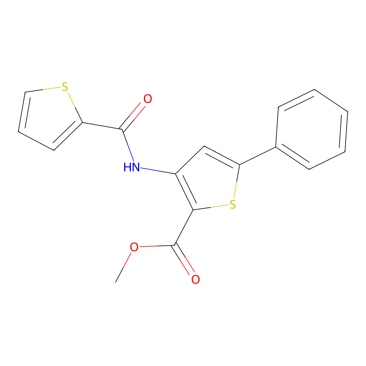 Methyl 5-phenyl-3-(thiophene-2-amido)thiophene-2-carboxylate molecular structure, CAS 477326-36-6