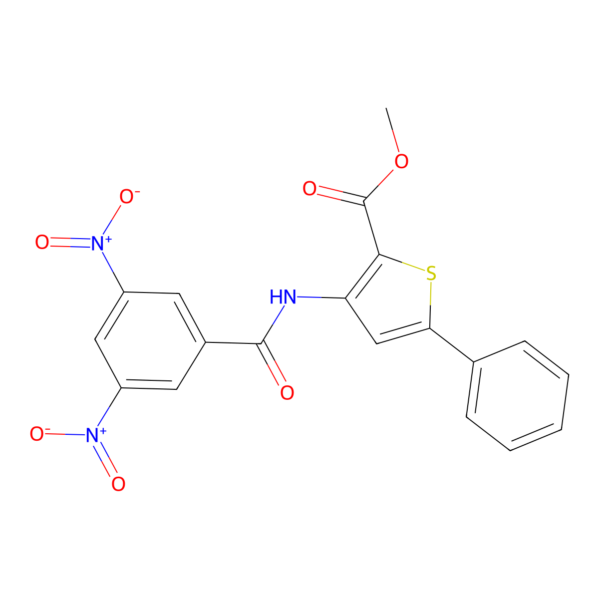 Methyl 3-(3,5-dinitrobenzamido)-5-phenylthiophene-2-carboxylate molecular structure, CAS 477326-39-9