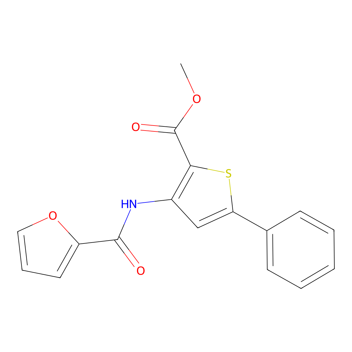 Methyl 3-(furan-2-amido)-5-phenylthiophene-2-carboxylate molecular structure, CAS 477326-48-0