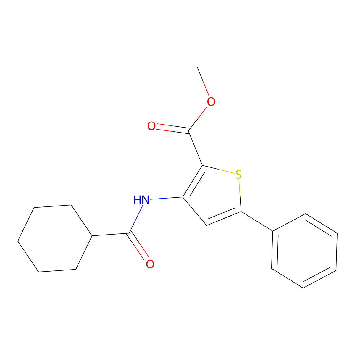 Methyl 3-(cyclohexanecarboxamido)-5-phenylthiophene-2-carboxylate molecular structure, CAS 477326-55-9