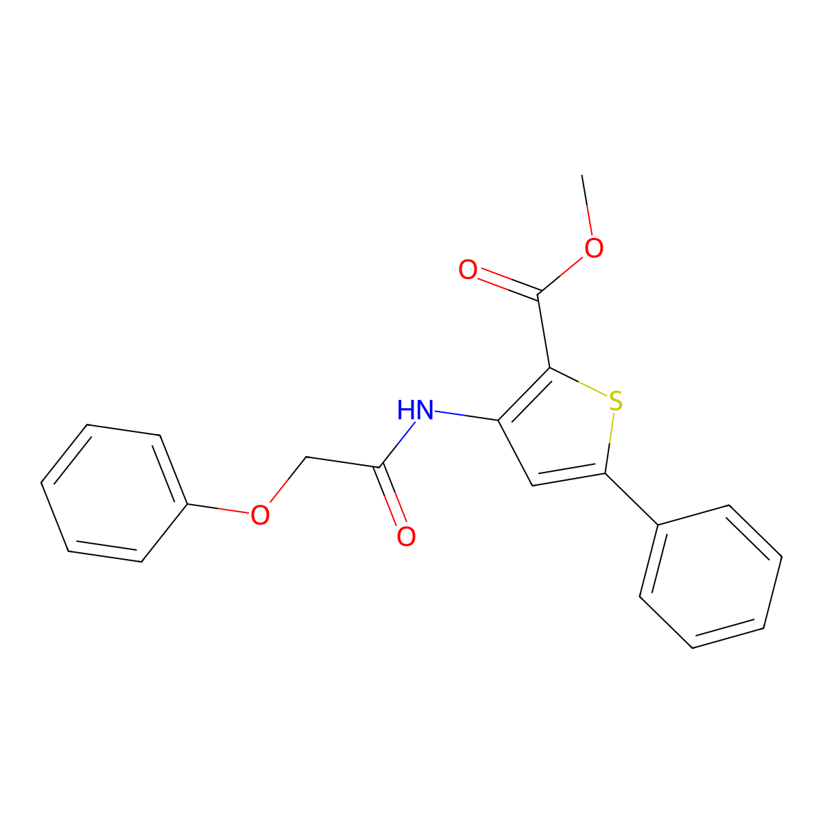 Methyl 3-(2-phenoxyacetamido)-5-phenylthiophene-2-carboxylate molecular structure, CAS 477326-61-7