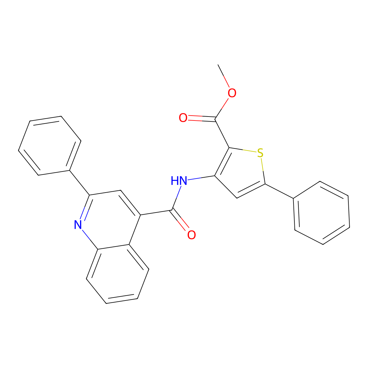 Methyl 5-phenyl-3-[(2-phenylquinoline-4-carbonyl)amino]thiophene-2-carboxylate molecular structure, CAS 477326-62-8