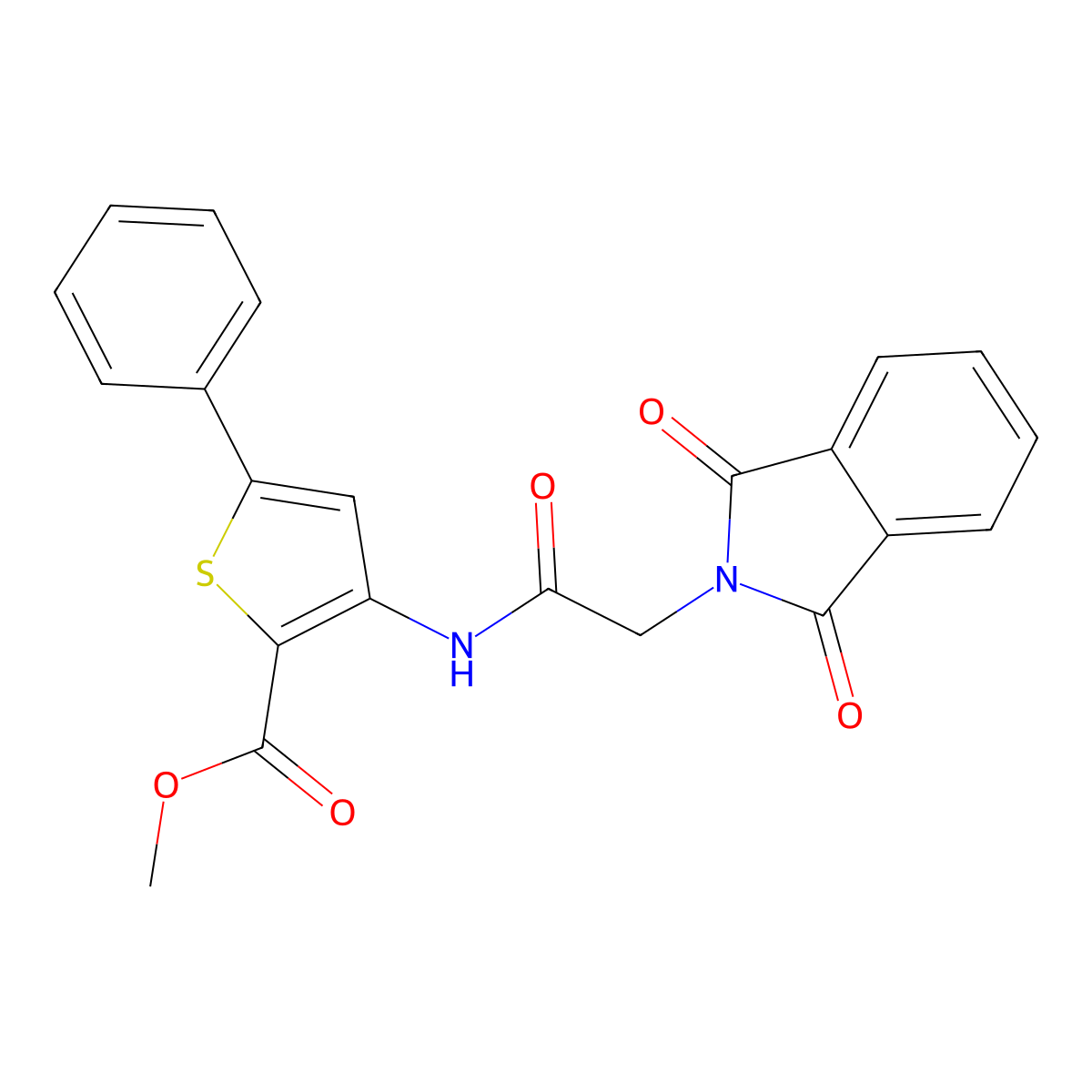 Methyl 3-(2-(1,3-dioxoisoindolin-2-yl)acetamido)-5-phenylthiophene-2-carboxylate molecular structure, CAS 477326-63-9