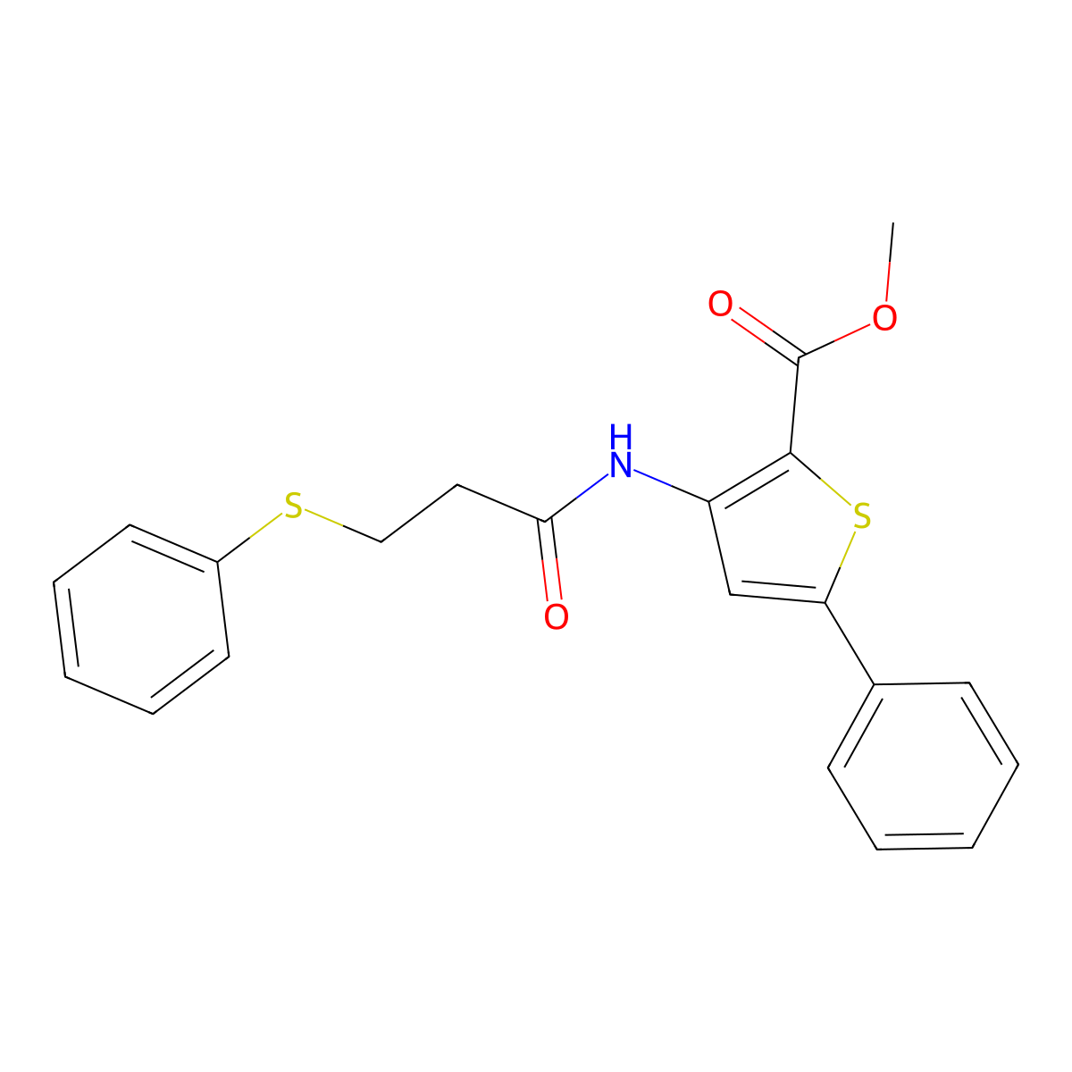 Methyl 5-phenyl-3-(3-(phenylthio)propanamido)thiophene-2-carboxylate molecular structure, CAS 477326-65-1