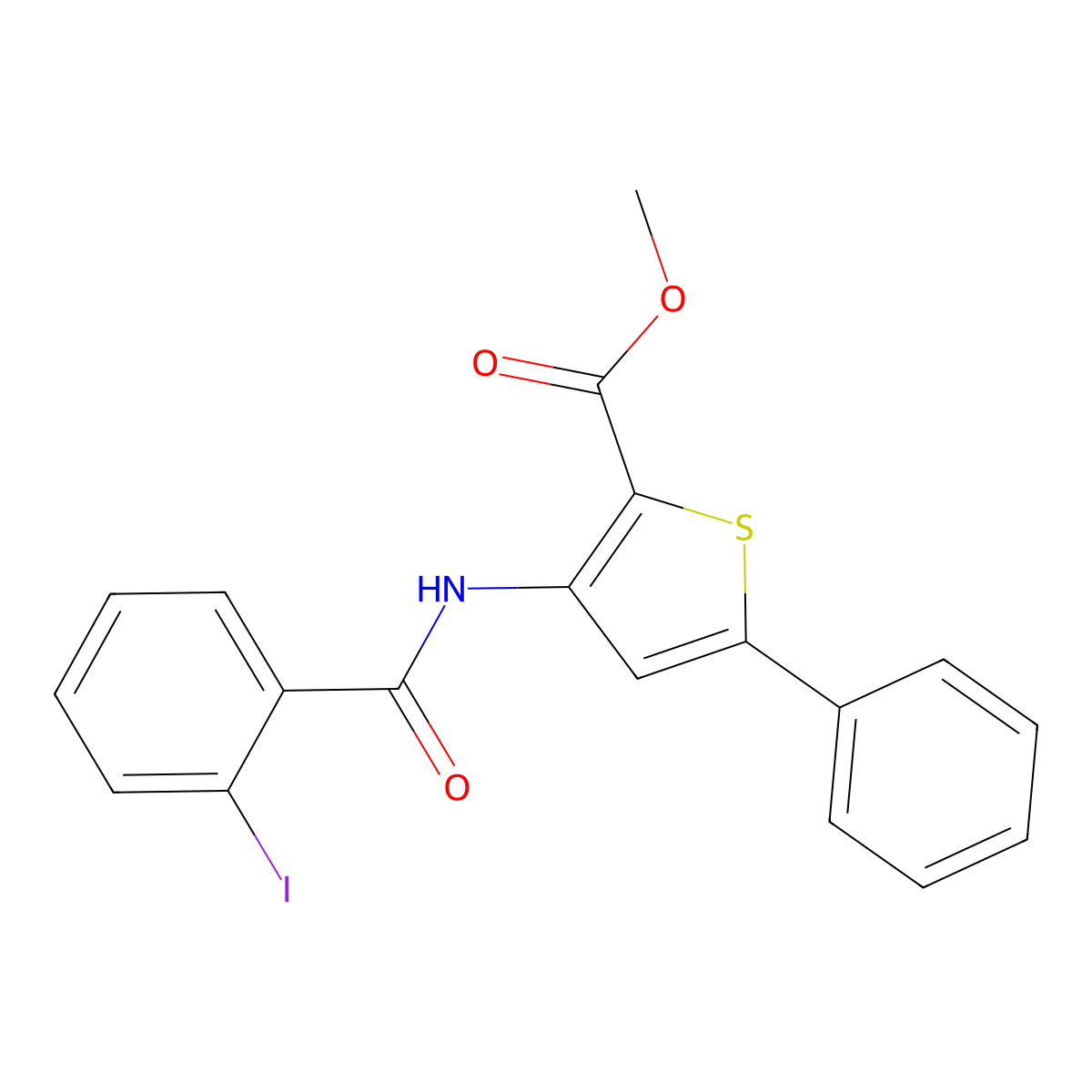 Methyl 3-(2-iodobenzamido)-5-phenylthiophene-2-carboxylate molecular structure, CAS 477326-72-0