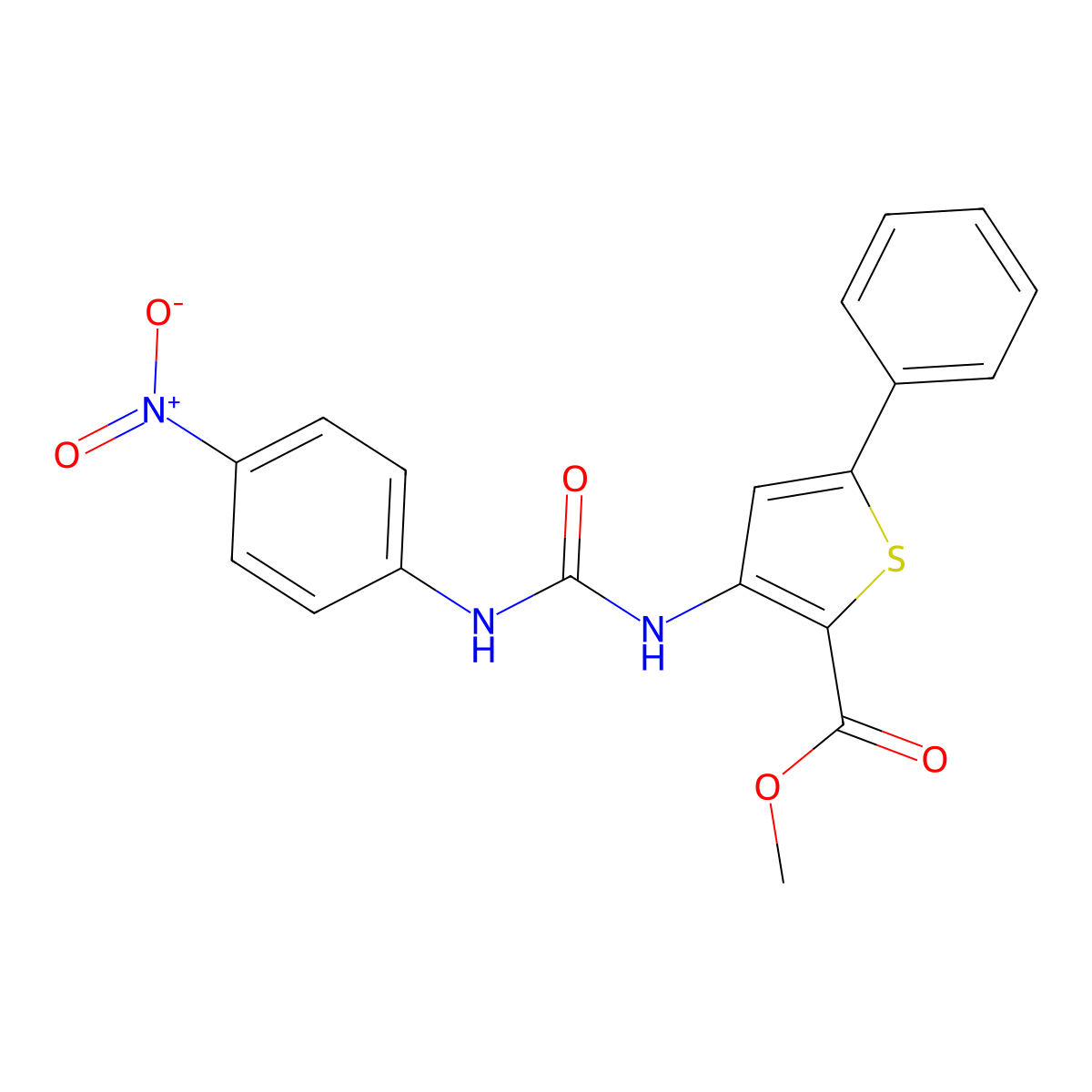 Methyl 3-(3-(4-nitrophenyl)ureido)-5-phenylthiophene-2-carboxylate molecular structure, CAS 477326-73-1