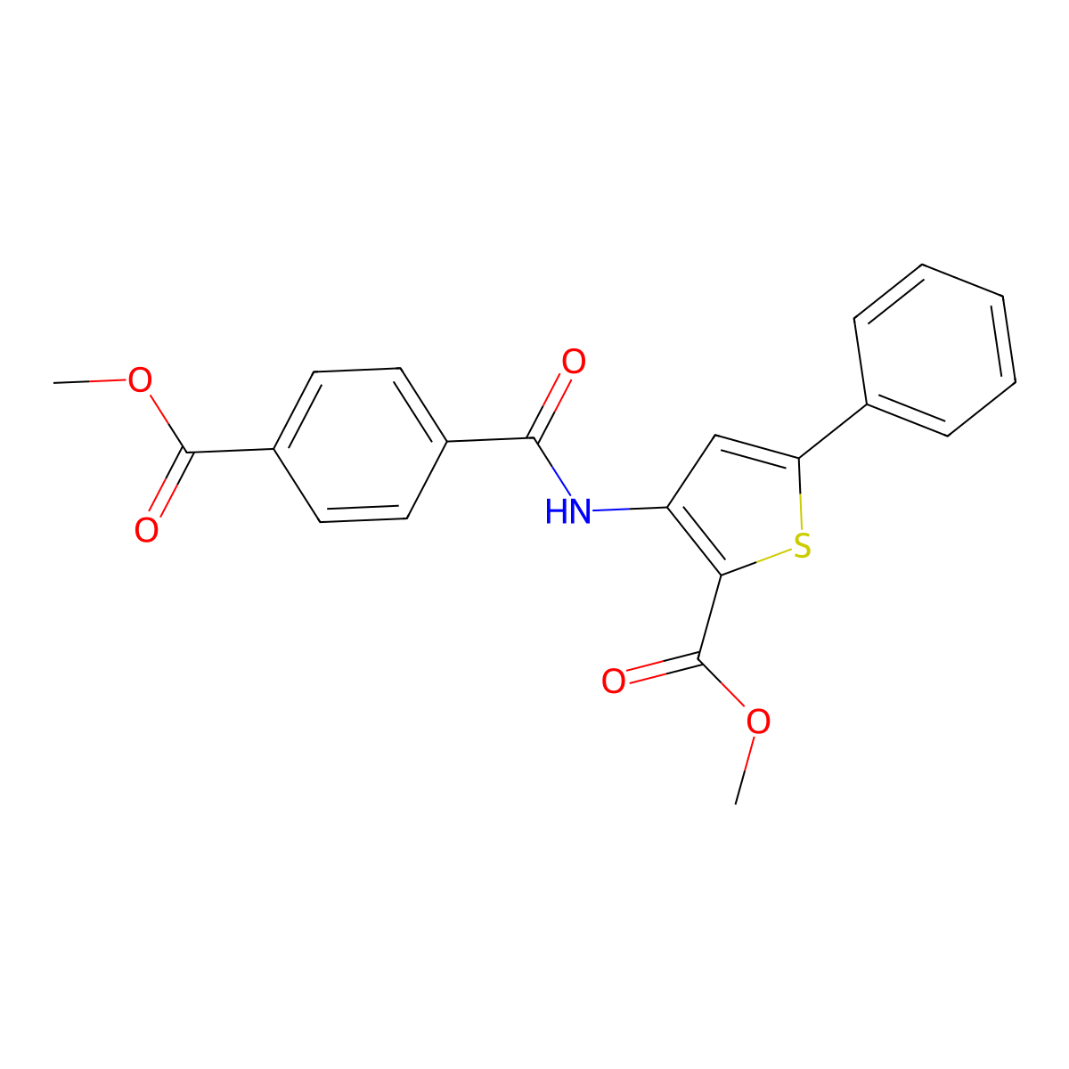 Methyl 3-[4-(methoxycarbonyl)benzamido]-5-phenylthiophene-2-carboxylate molecular structure, CAS 477326-76-4
