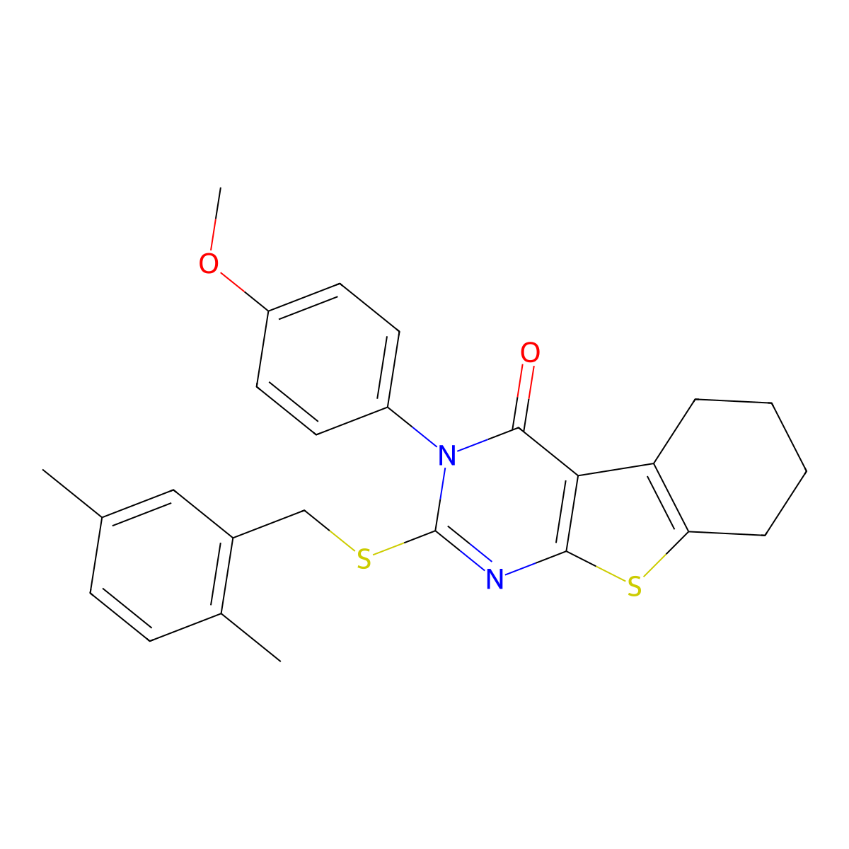 2-((2,5-Dimethylbenzyl)sulfanyl)-3-(4-methoxyphenyl)-5,6,7,8-tetrahydro(1)benzothieno(2,3-D)pyrimidin-4(3H)-one molecular structure, CAS 477328-99-7