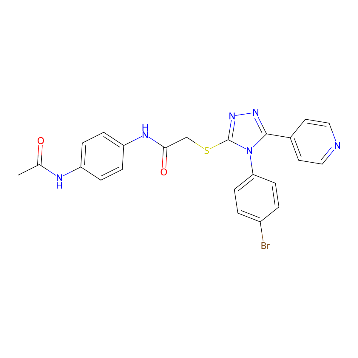 N-[4-(Acetylamino)phenyl]-2-{[4-(4-bromophenyl)-5-(4-pyridinyl)-4H-1,2,4-triazol-3-YL]sulfanyl}acetamide molecular structure, CAS 477329-00-3