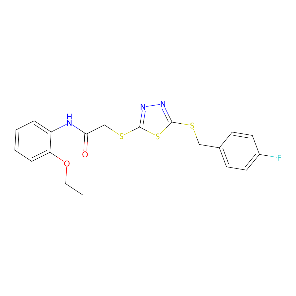 N-(2-Ethoxyphenyl)-2-((5-((4-F-benzyl)thio)-1,3,4-thiadiazol-2-YL)thio)acetamide molecular structure, CAS 477329-04-7