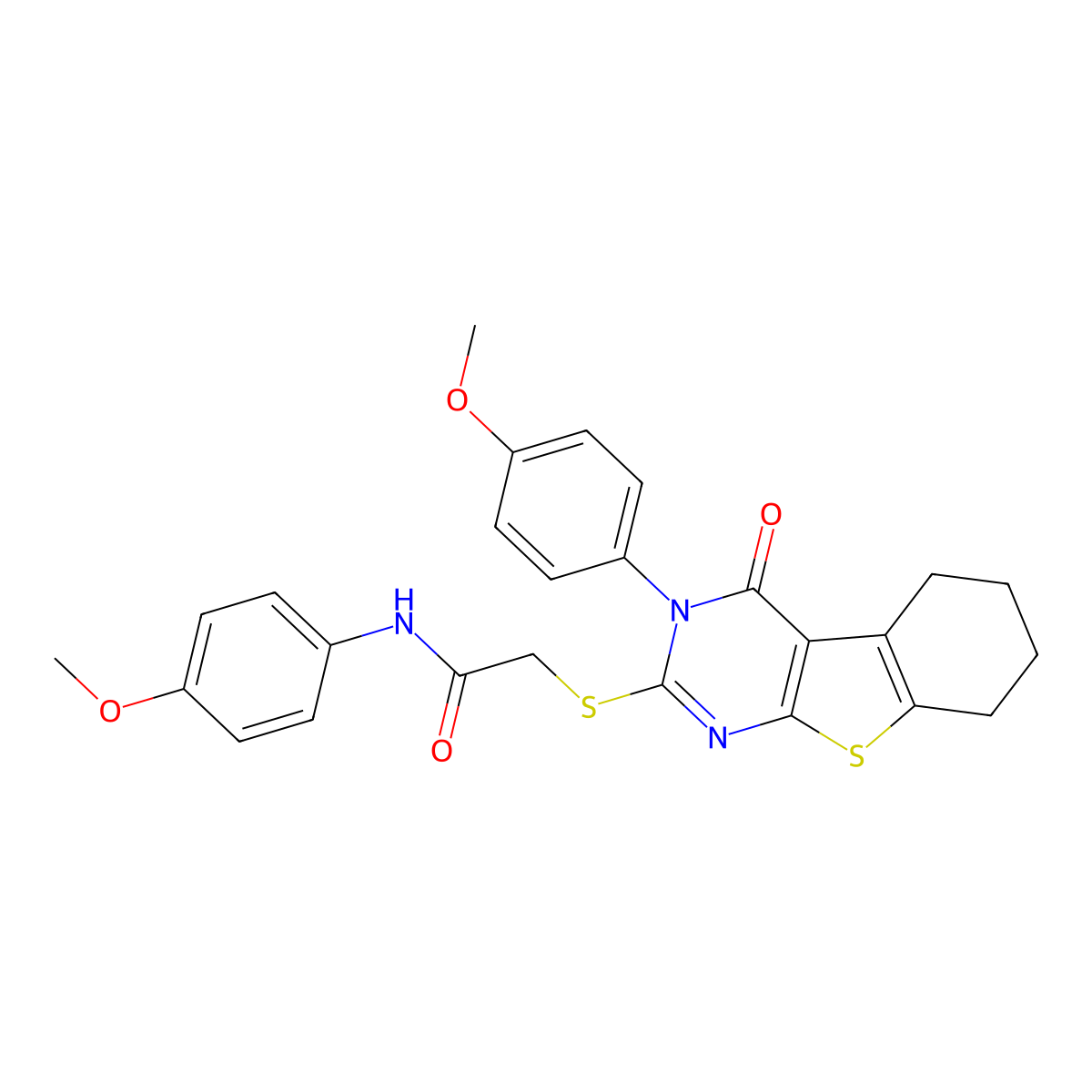 N-(4-Methoxyphenyl)-2-((3-(4-methoxyphenyl)-4-oxo-3,4,5,6,7,8-hexahydro(1)benzothieno(2,3-D)pyrimidin-2-YL)sulfanyl)acetamide molecular structure, CAS 477329-07-0
