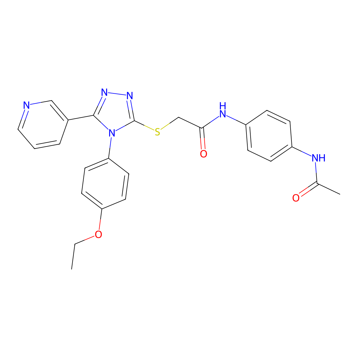 N-(4-(Acetylamino)phenyl)-2-((4-(4-ethoxyphenyl)-5-(3-pyridinyl)-4H-1,2,4-triazol-3-YL)sulfanyl)acetamide molecular structure, CAS 477329-08-1