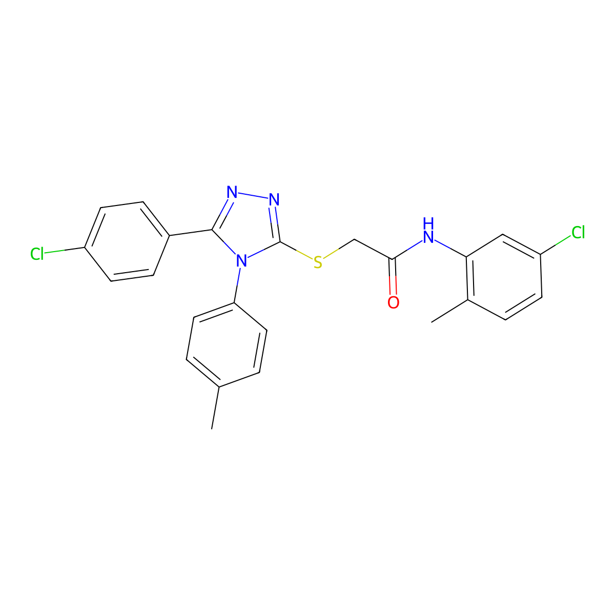 N-(5-Chloro-2-methylphenyl)-2-((5-(4-chlorophenyl)-4-(4-methylphenyl)-4H-1,2,4-triazol-3-YL)sulfanyl)acetamide molecular structure, CAS 477329-09-2