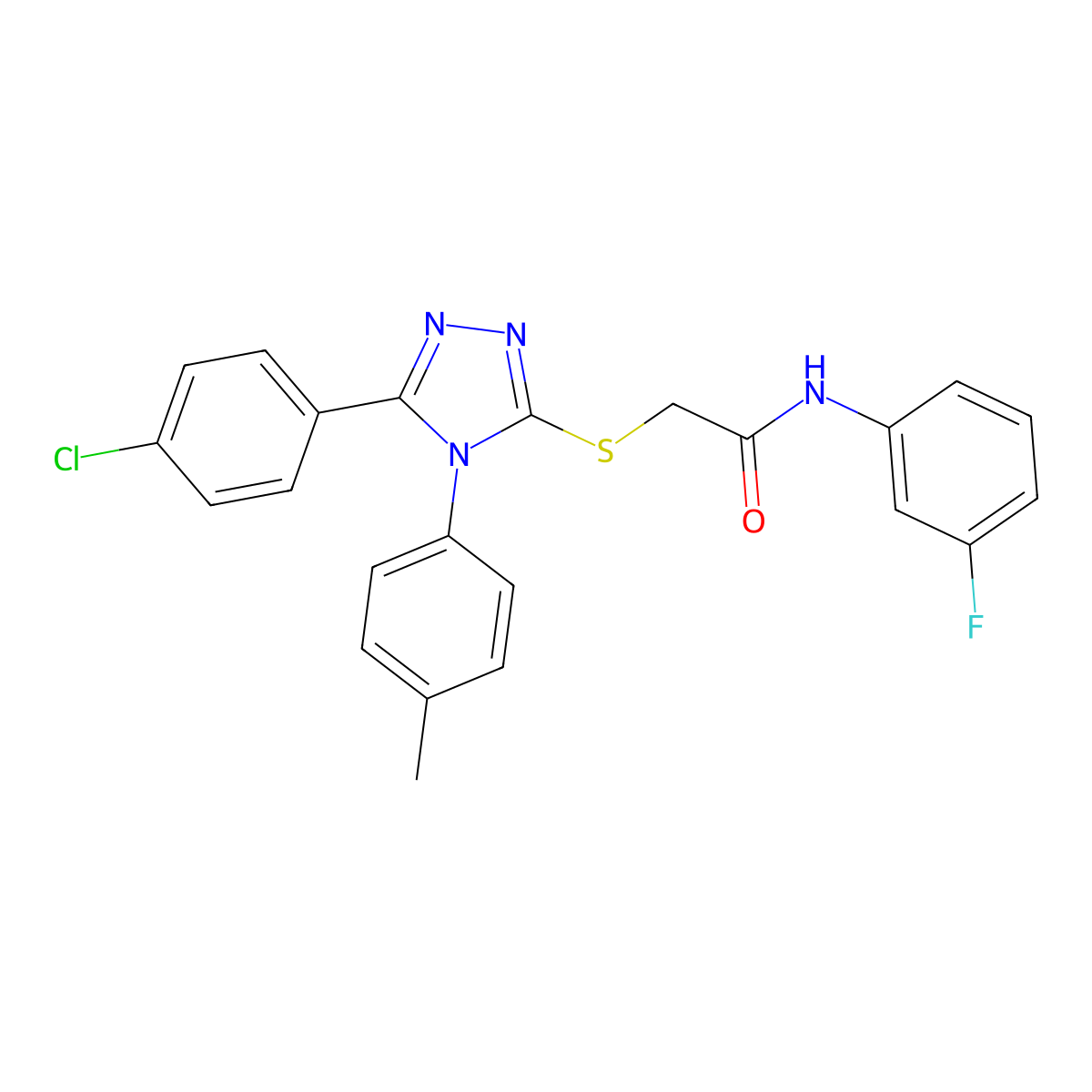 2-((5-(4-Chlorophenyl)-4-(4-methylphenyl)-4H-1,2,4-triazol-3-YL)sulfanyl)-N-(3-fluorophenyl)acetamide molecular structure, CAS 477329-11-6