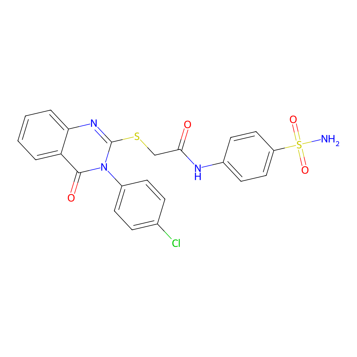 N-(4-(Aminosulfonyl)phenyl)-2-((3-(4-chlorophenyl)-4-oxo-3,4-dihydro-2-quinazolinyl)sulfanyl)acetamide molecular structure, CAS 477329-16-1