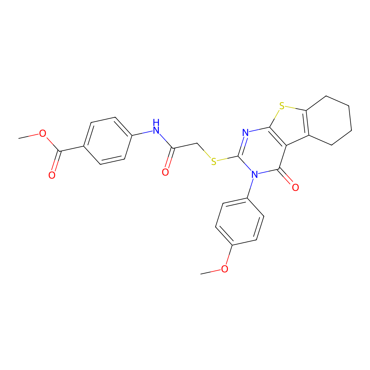 Methyl 4-((((3-(4-methoxyphenyl)-4-oxo-3,4,5,6,7,8-hexahydro(1)benzothieno(2,3-D)pyrimidin-2-YL)sulfanyl)acetyl)amino)benzoate molecular structure, CAS 477329-17-2