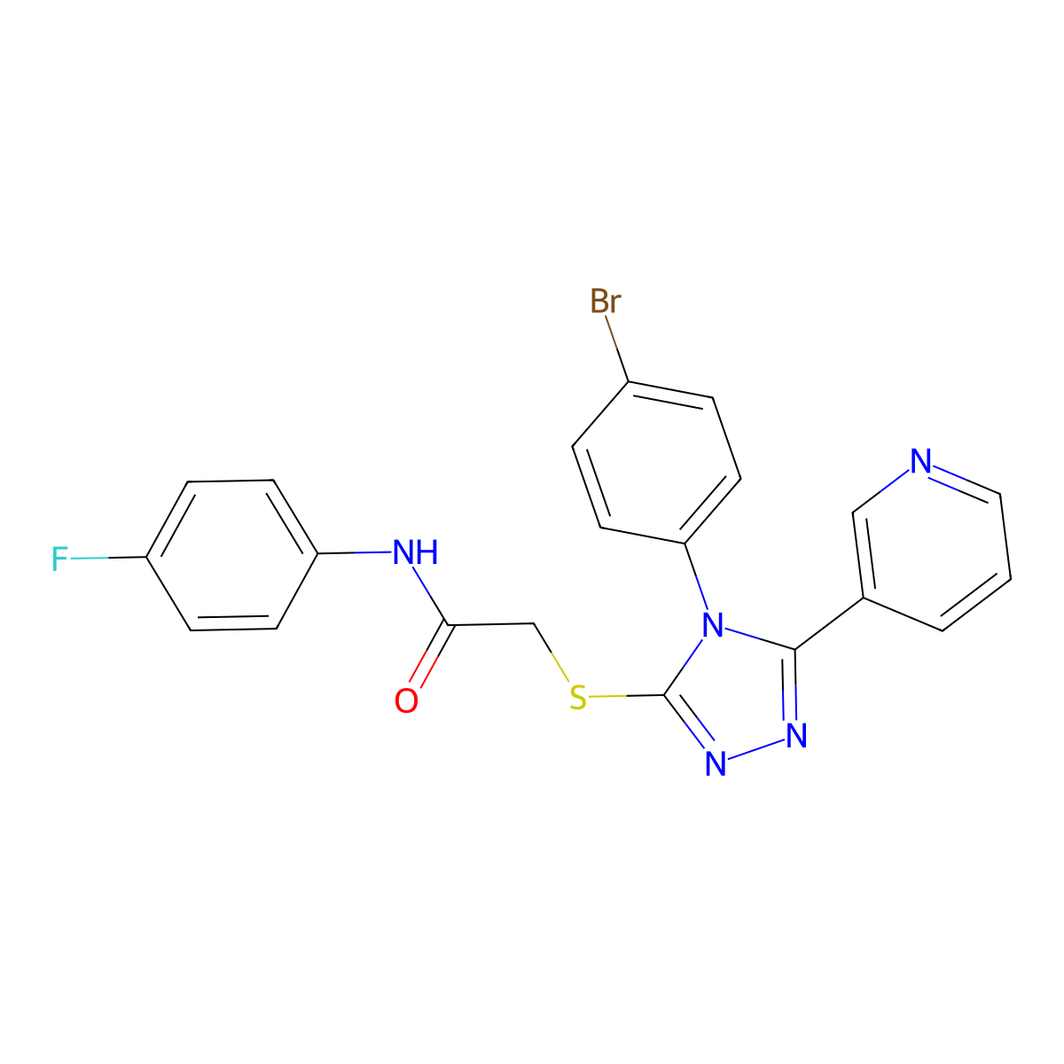 2-((4-(4-BR-PH)-5-(3-Pyridinyl)-4H-1,2,4-triazol-3-YL)thio)-N-(4-F-PH)acetamide molecular structure, CAS 477329-20-7