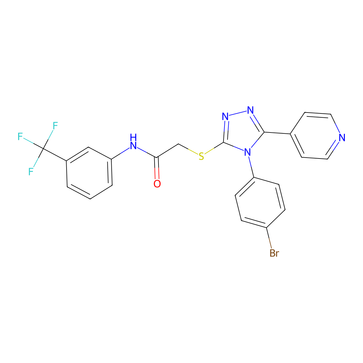 2-{[4-(4-Bromophenyl)-5-(4-pyridinyl)-4H-1,2,4-triazol-3-YL]sulfanyl}-N-[3-(trifluoromethyl)phenyl]acetamide molecular structure, CAS 477329-21-8