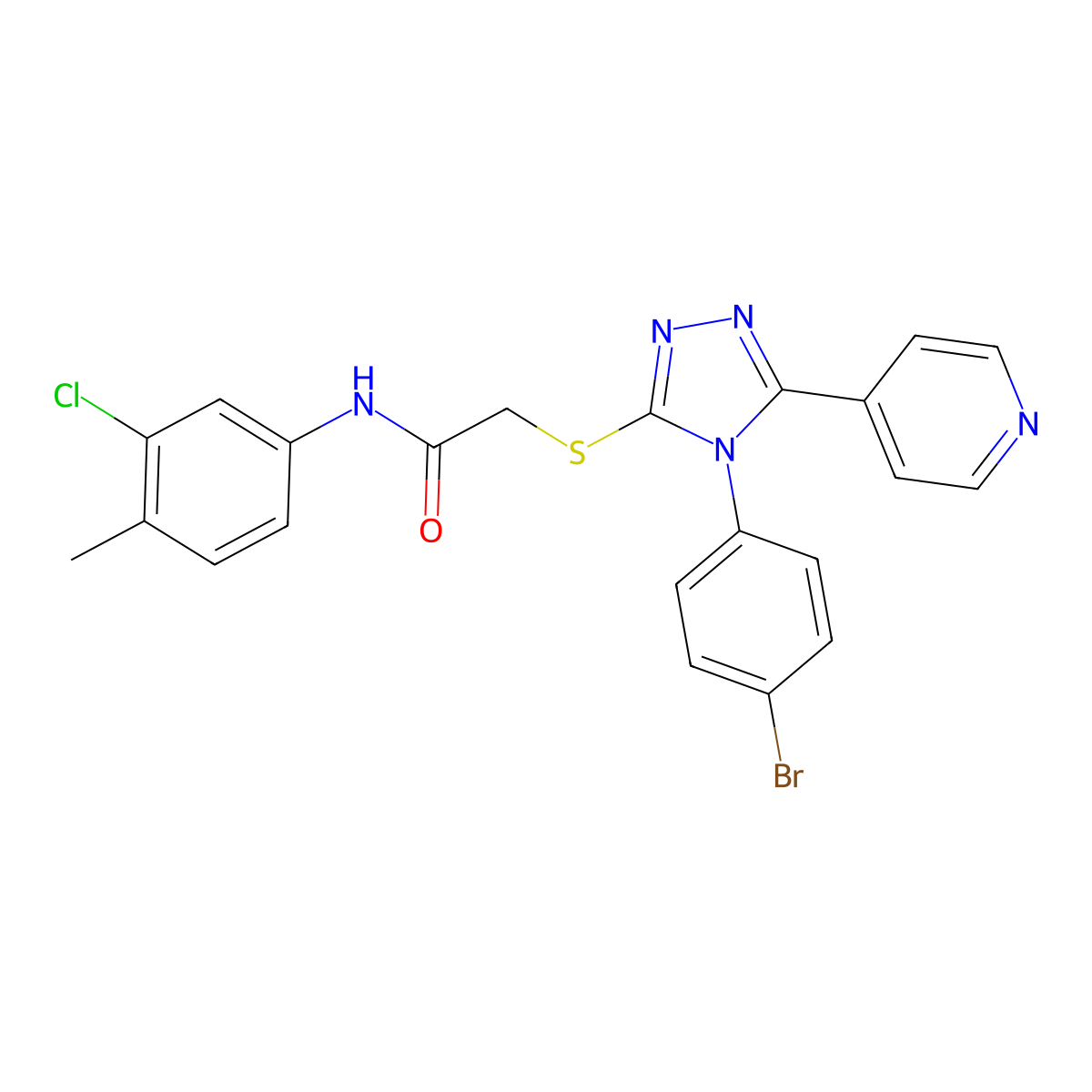 2-((4-(4-Bromophenyl)-5-(4-pyridinyl)-4H-1,2,4-triazol-3-YL)sulfanyl)-N-(3-chloro-4-methylphenyl)acetamide molecular structure, CAS 477329-38-7