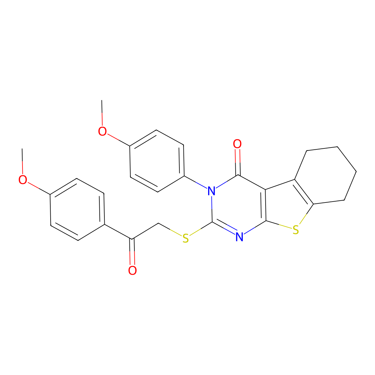 3-(4-Methoxyphenyl)-2-{[2-(4-methoxyphenyl)-2-oxoethyl]sulfanyl}-5,6,7,8-tetrahydro[1]benzothieno[2,3-D]pyrimidin-4(3H)-one molecular structure, CAS 477329-41-2