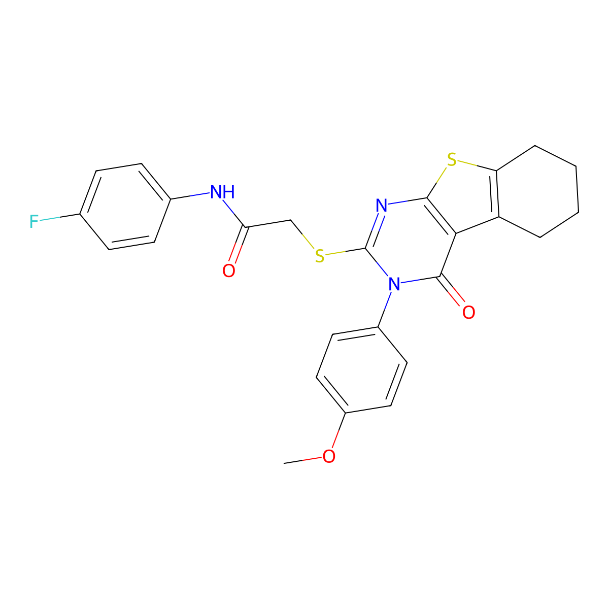 N-(4-Fluorophenyl)-2-{[3-(4-methoxyphenyl)-4-oxo-3,4,5,6,7,8-hexahydro[1]benzothieno[2,3-D]pyrimidin-2-YL]sulfanyl}acetamide molecular structure, CAS 477329-47-8