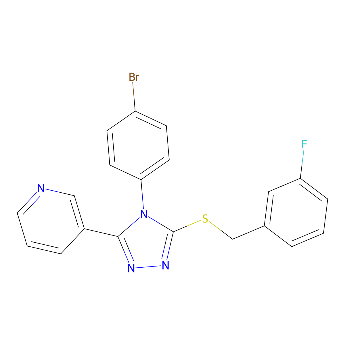 3-(4-(4-Bromophenyl)-5-((3-fluorobenzyl)thio)-4H-1,2,4-triazol-3-YL)pyridine molecular structure, CAS 477329-51-4