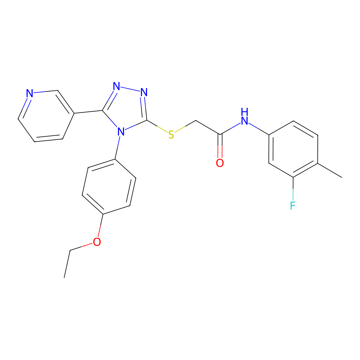 2-{[4-(4-Ethoxyphenyl)-5-(3-pyridinyl)-4H-1,2,4-triazol-3-YL]sulfanyl}-N-(3-fluoro-4-methylphenyl)acetamide molecular structure, CAS 477329-55-8