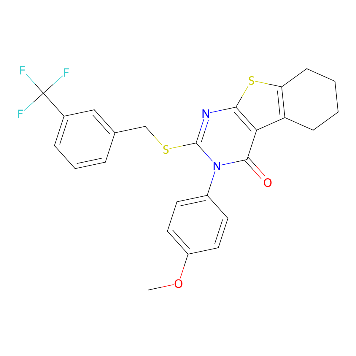 3-(4-Methoxyphenyl)-2-((3-(trifluoromethyl)benzyl)sulfanyl)-5,6,7,8-tetrahydro(1)benzothieno(2,3-D)pyrimidin-4(3H)-one molecular structure, CAS 477329-57-0