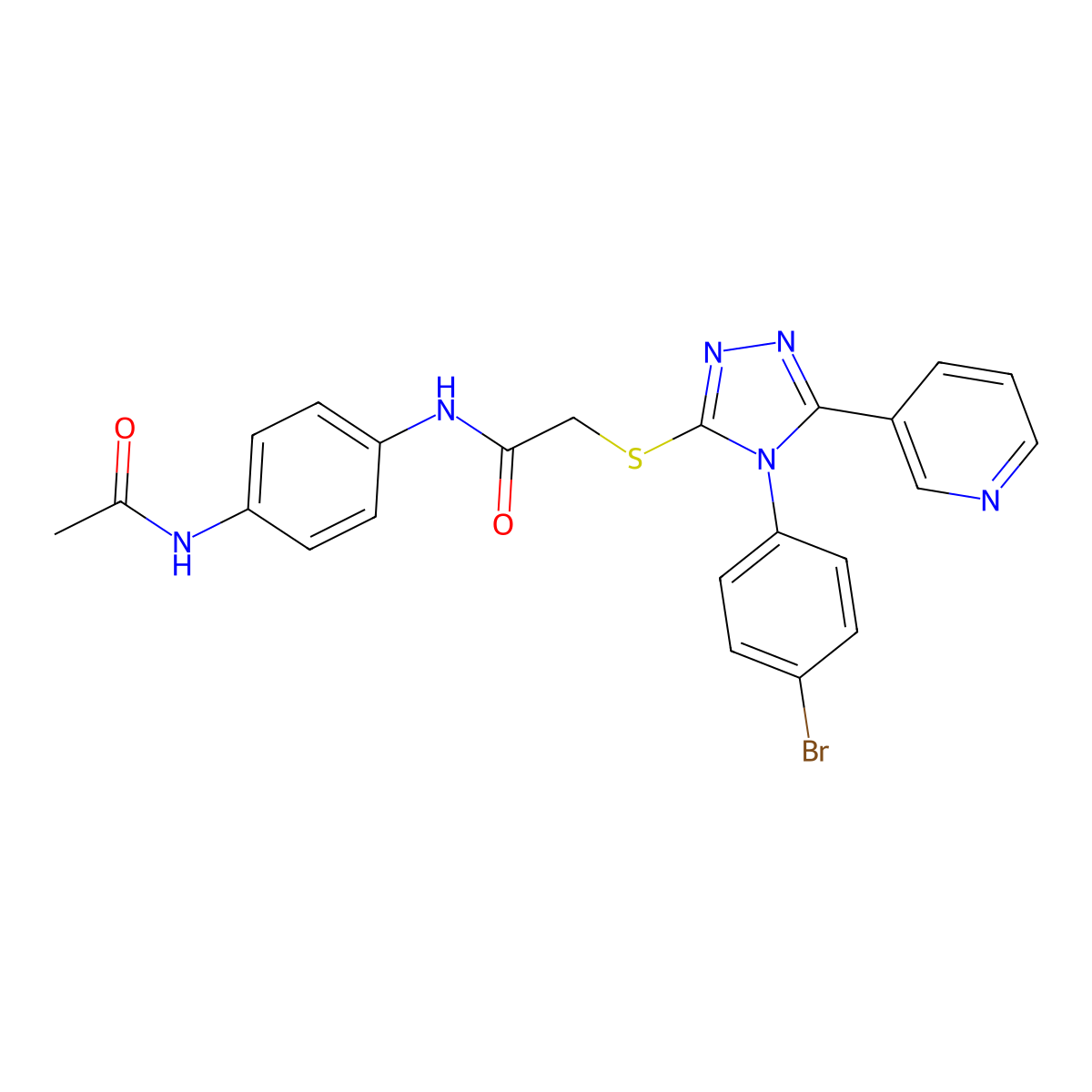 N-[4-(Acetylamino)phenyl]-2-{[4-(4-bromophenyl)-5-(3-pyridinyl)-4H-1,2,4-triazol-3-YL]sulfanyl}acetamide molecular structure, CAS 477329-59-2