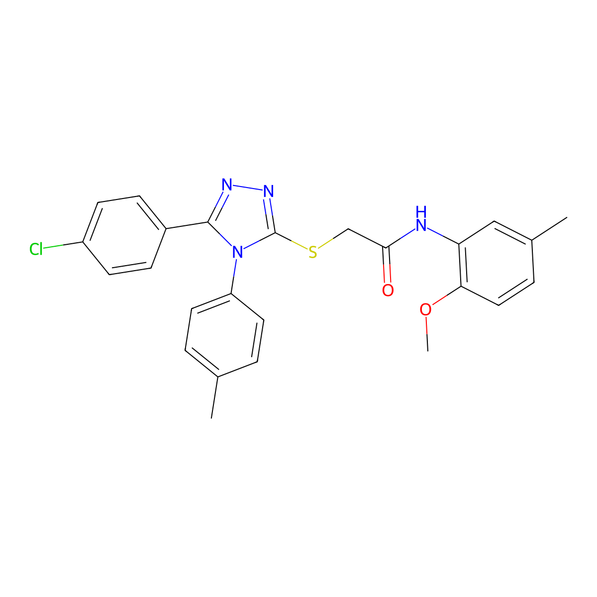 2-((5-(4-Chlorophenyl)-4-(4-methylphenyl)-4H-1,2,4-triazol-3-YL)sulfanyl)-N-(2-methoxy-5-methylphenyl)acetamide molecular structure, CAS 477329-60-5