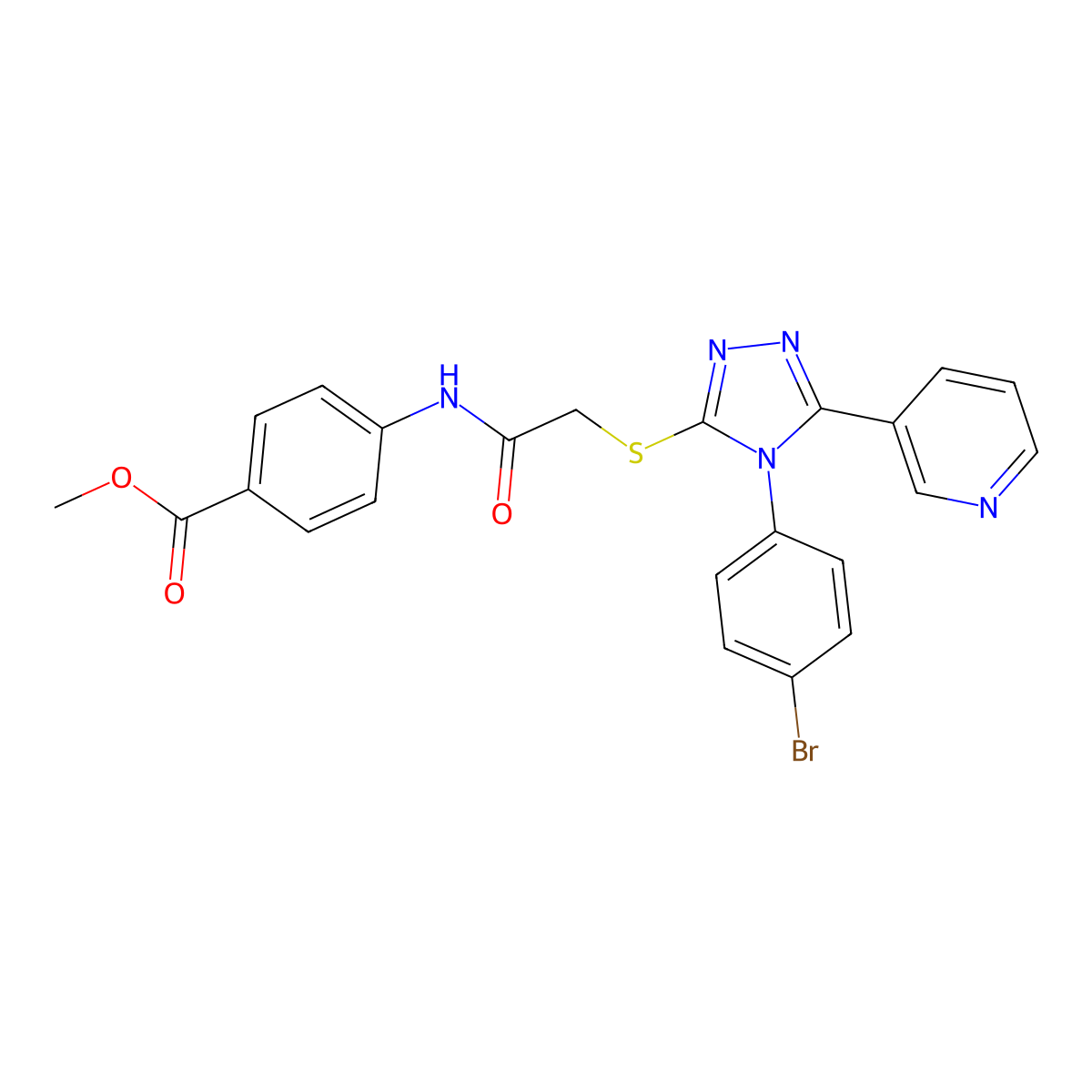 ME 4-((((4-(4-BR-PH)-5-(3-Pyridinyl)4H-1,2,4-triazol-3-YL)thio)AC)amino)benzoate molecular structure, CAS 477329-64-9