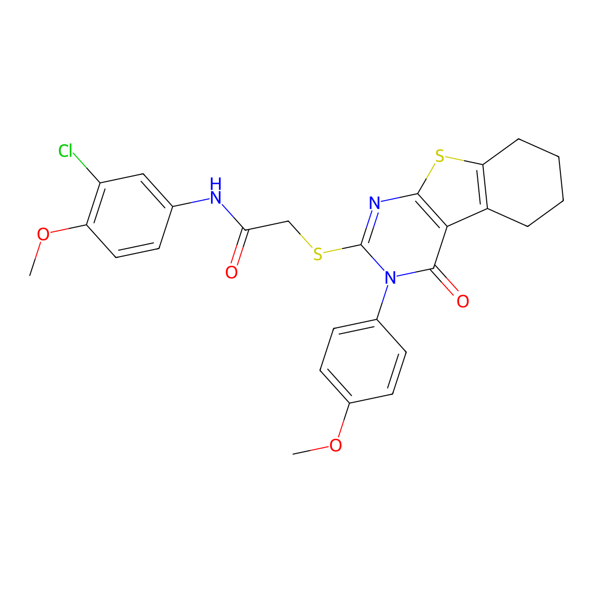 N-(3-Chloro-4-methoxyphenyl)-2-((3-(4-methoxyphenyl)-4-oxo-3,4,5,6,7,8-H exahydro(1)benzothieno(2,3-D)pyrimidin-2-YL)sulfanyl)acetamide molecular structure, CAS 477329-66-1