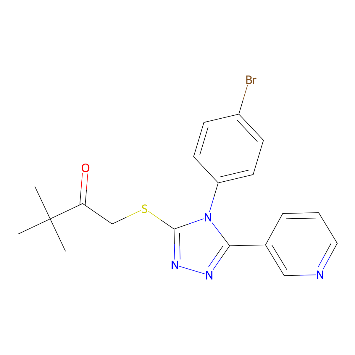 1-((4-(4-Bromophenyl)-5-(3-pyridinyl)-4H-1,2,4-triazol-3-YL)sulfanyl)-3,3-dimethyl-2-butanone molecular structure, CAS 477329-71-8