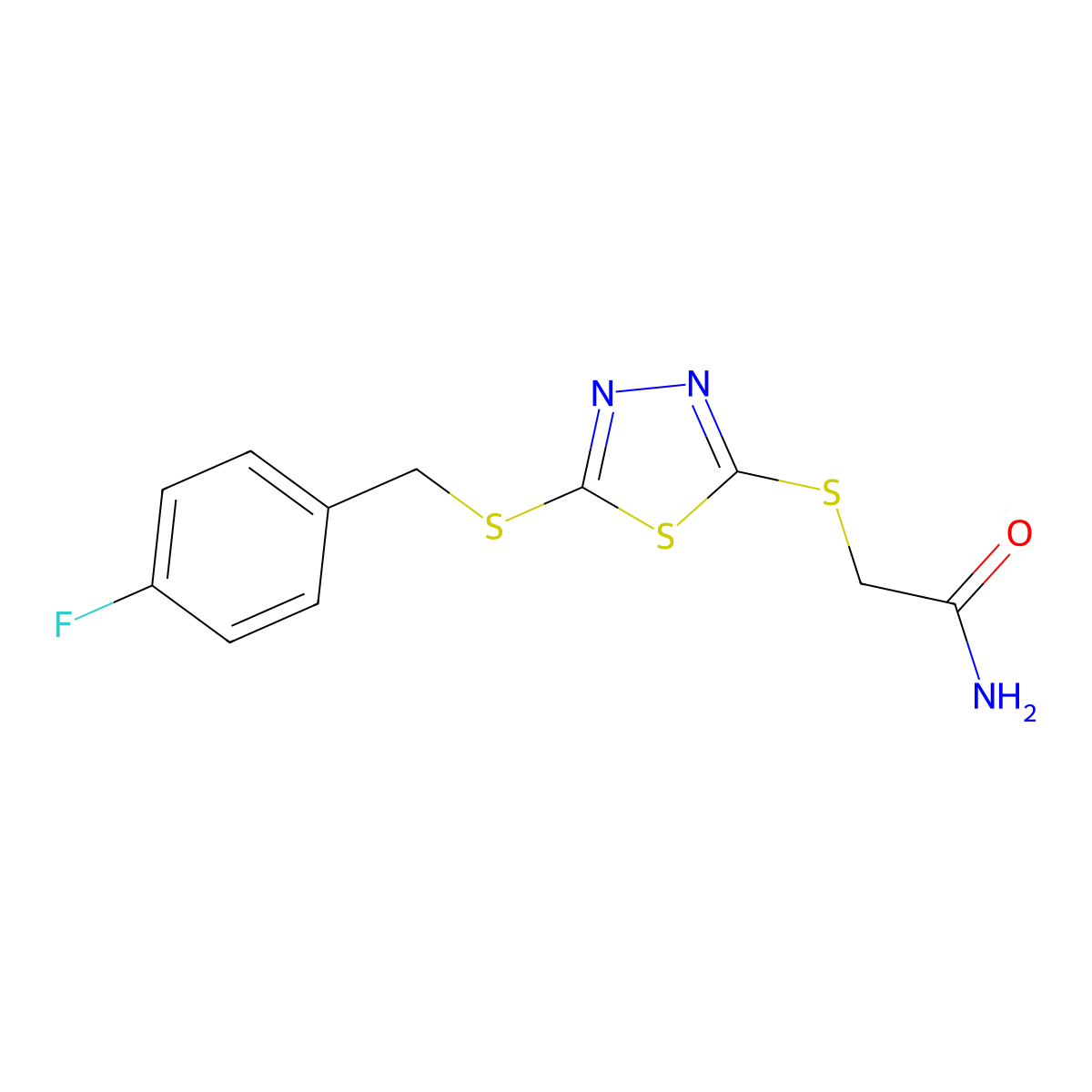 2-((5-((4-Fluorobenzyl)thio)-1,3,4-thiadiazol-2-YL)thio)acetamide molecular structure, CAS 477329-72-9