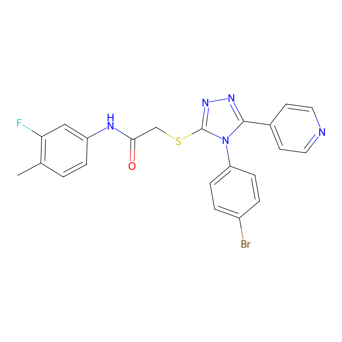 2-{[4-(4-Bromophenyl)-5-(4-pyridinyl)-4H-1,2,4-triazol-3-YL]sulfanyl}-N-(3-fluoro-4-methylphenyl)acetamide molecular structure, CAS 477329-74-1