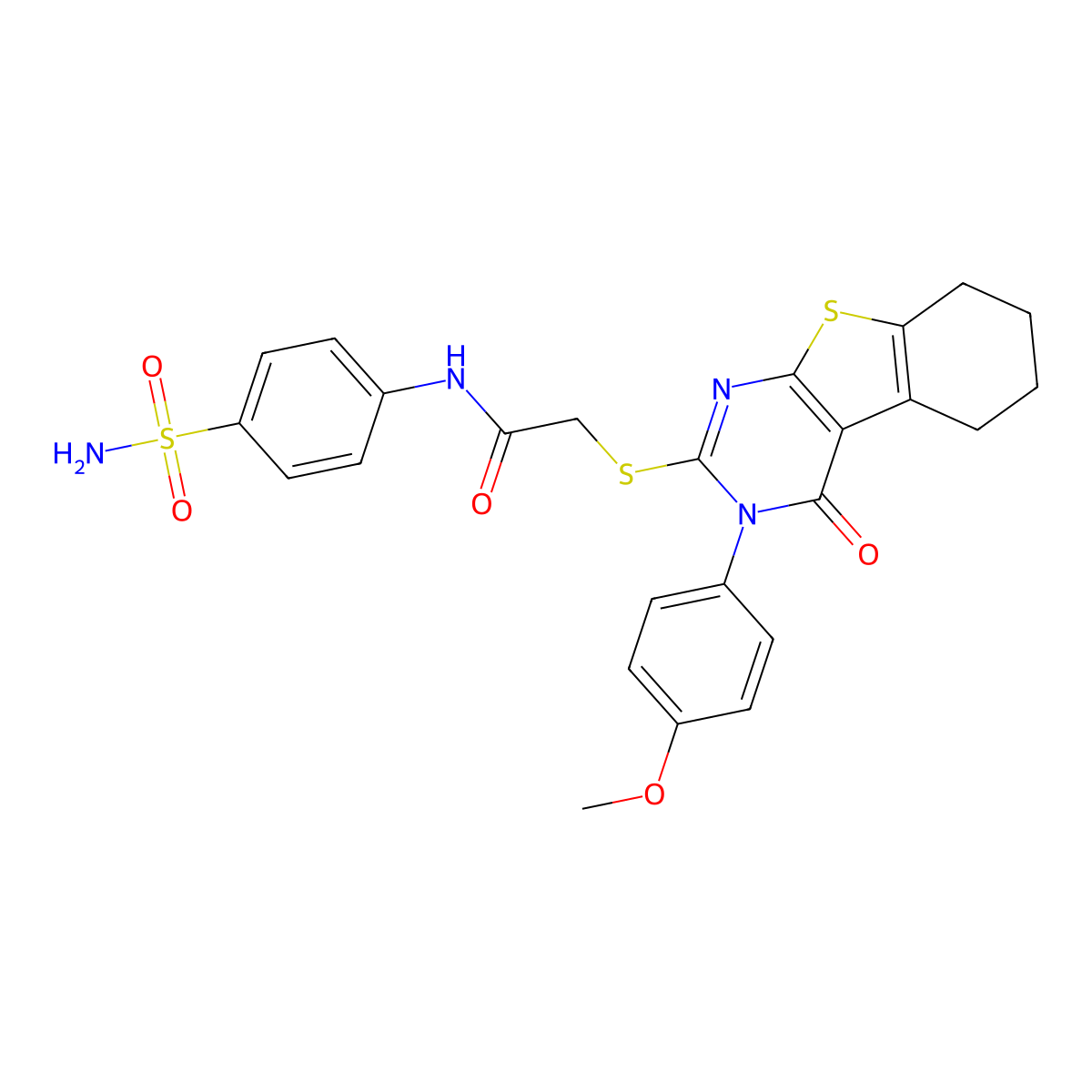 N-[4-(Aminosulfonyl)phenyl]-2-{[3-(4-methoxyphenyl)-4-oxo-3,4,5,6,7,8-HE xahydro[1]benzothieno[2,3-D]pyrimidin-2-YL]sulfanyl}acetamide molecular structure, CAS 477329-77-4
