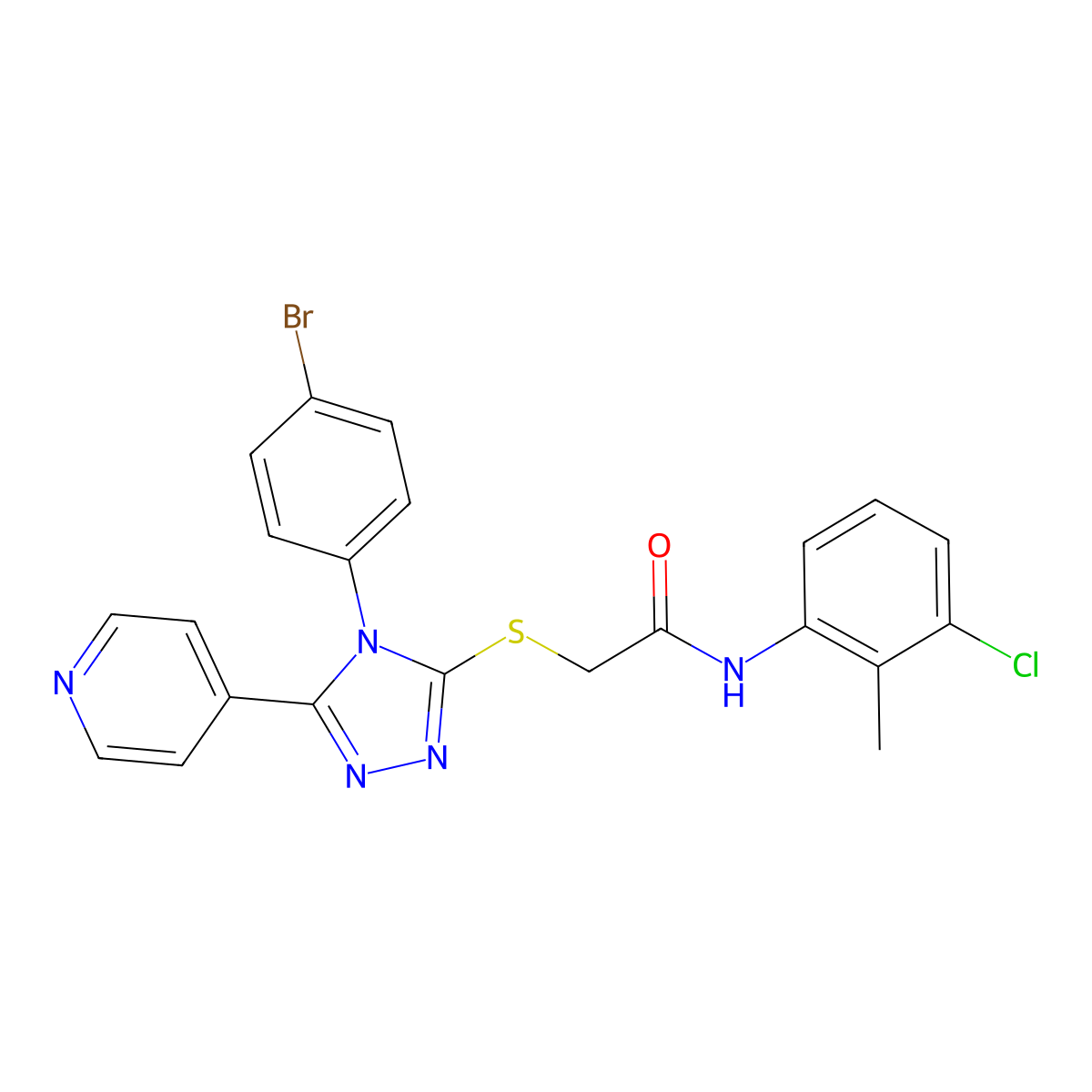 2-((4-(4-Bromophenyl)-5-(4-pyridinyl)-4H-1,2,4-triazol-3-YL)sulfanyl)-N-(3-chloro-2-methylphenyl)acetamide molecular structure, CAS 477329-79-6