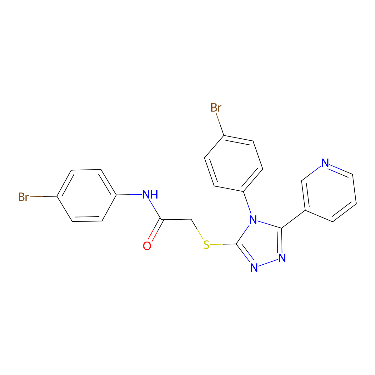 N-(4-Bromophenyl)-2-((4-(4-bromophenyl)-5-(3-pyridinyl)-4H-1,2,4-triazol-3-YL)sulfanyl)acetamide molecular structure, CAS 477329-82-1