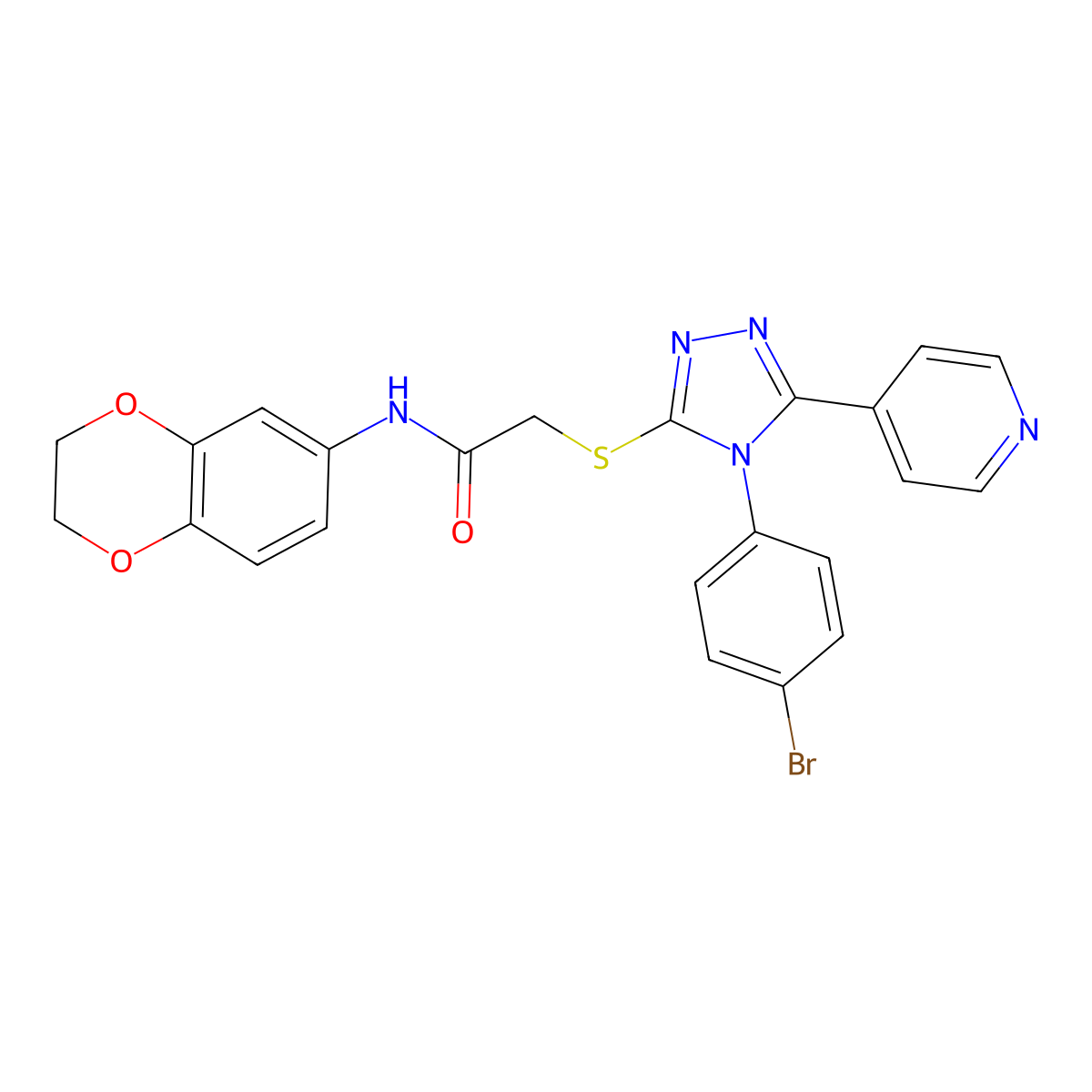 2-((4-(4-Bromophenyl)-5-(4-pyridinyl)-4H-1,2,4-triazol-3-YL)sulfanyl)-N-(2,3-dihydro-1,4-benzodioxin-6-YL)acetamide molecular structure, CAS 477329-83-2