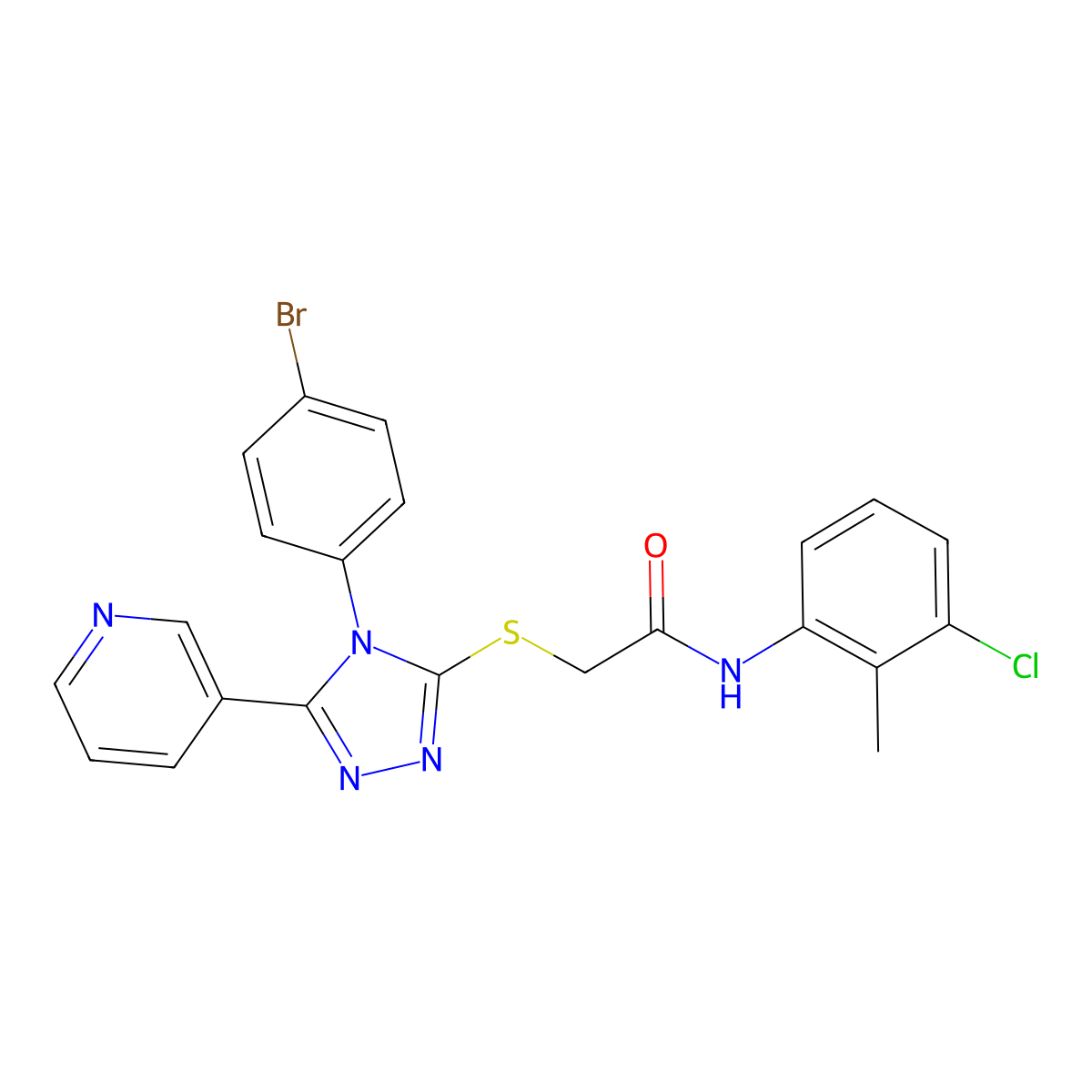 2-((4-(4-Bromophenyl)-5-(3-pyridinyl)-4H-1,2,4-triazol-3-YL)sulfanyl)-N-(3-chloro-2-methylphenyl)acetamide molecular structure, CAS 477329-87-6