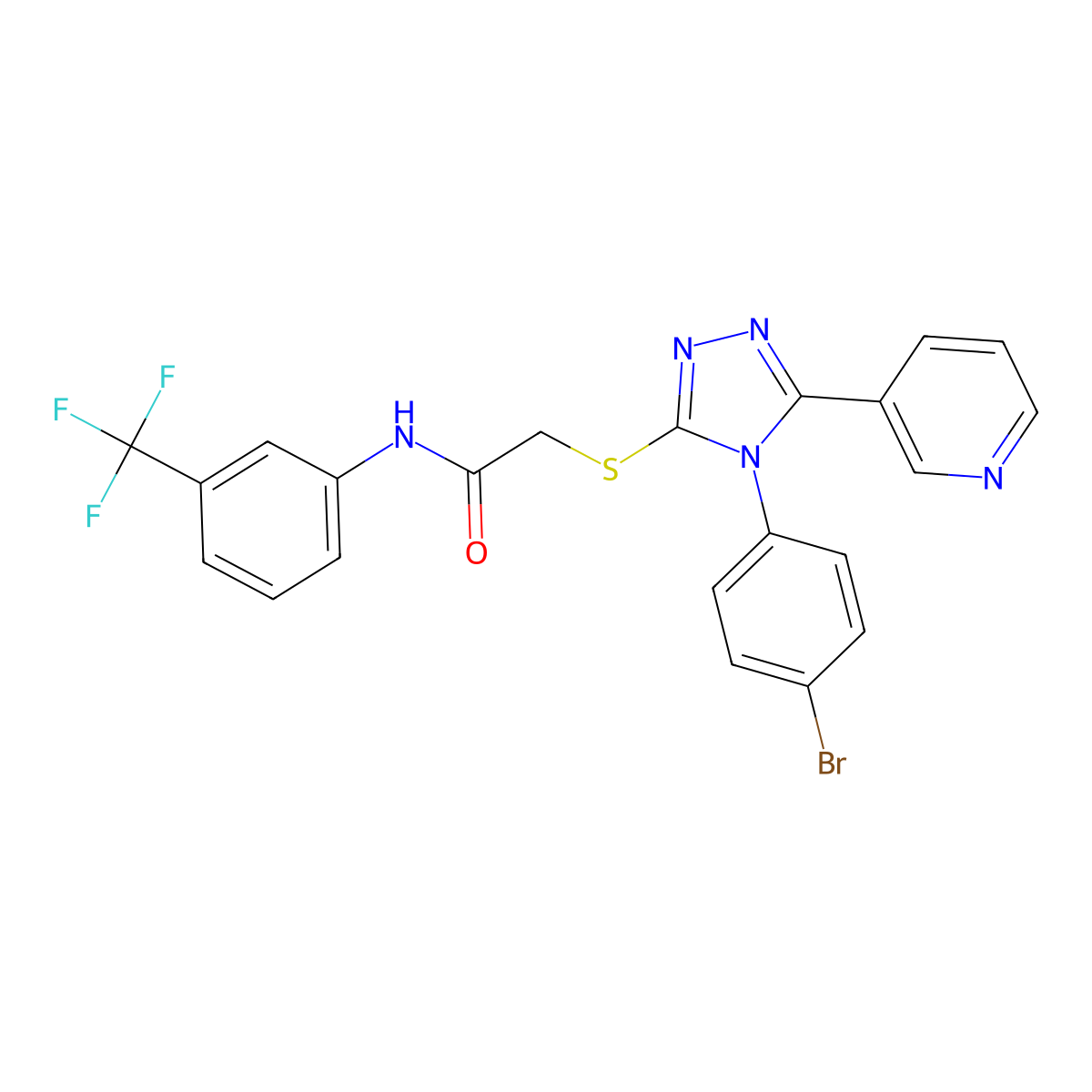 2-{[4-(4-Bromophenyl)-5-(3-pyridinyl)-4H-1,2,4-triazol-3-YL]sulfanyl}-N-[3-(trifluoromethyl)phenyl]acetamide molecular structure, CAS 477329-98-9