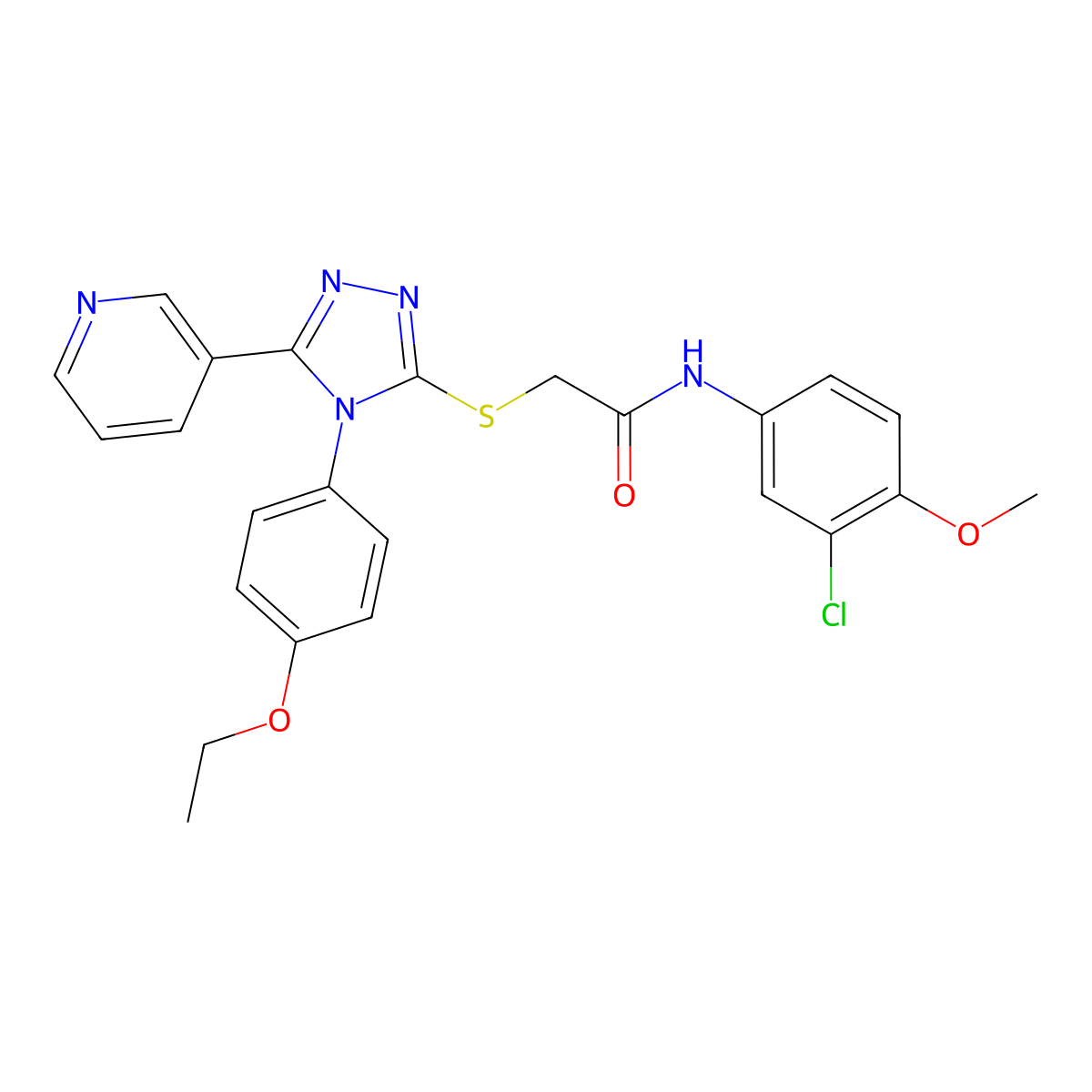 N-(3-Chloro-4-methoxyphenyl)-2-{[4-(4-ethoxyphenyl)-5-(3-pyridinyl)-4H-1,2,4-triazol-3-YL]sulfanyl}acetamide molecular structure, CAS 477329-99-0