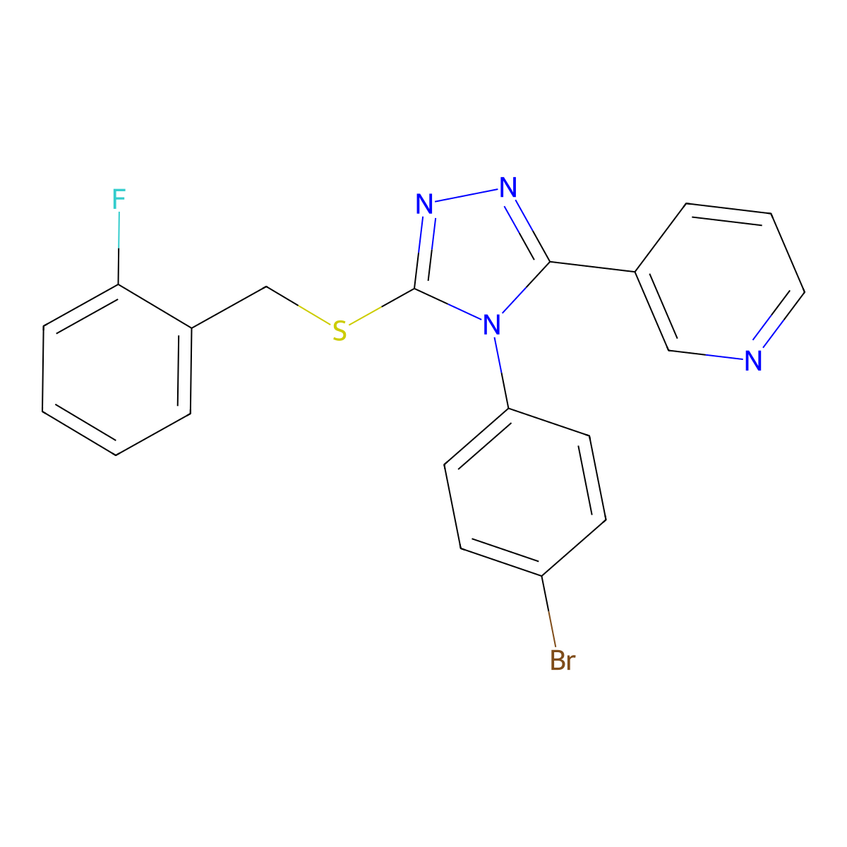 3-(4-(4-Bromophenyl)-5-((2-fluorobenzyl)thio)-4H-1,2,4-triazol-3-YL)pyridine molecular structure, CAS 477330-02-2