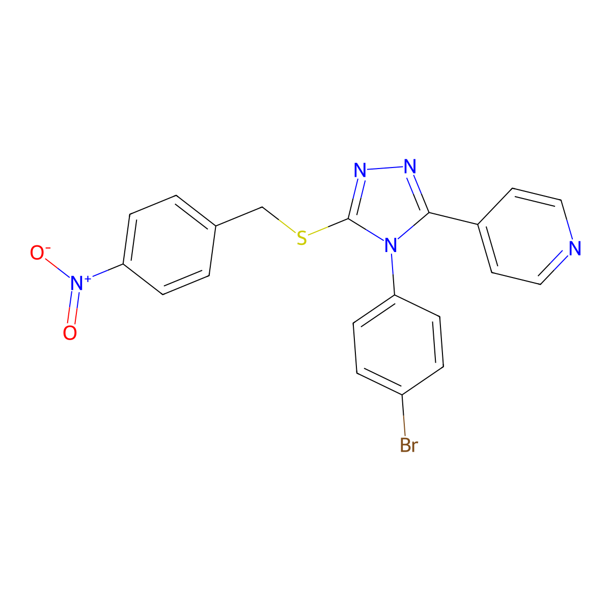 4-(4-(4-Bromophenyl)-5-((4-nitrobenzyl)thio)-4H-1,2,4-triazol-3-YL)pyridine molecular structure, CAS 477330-04-4