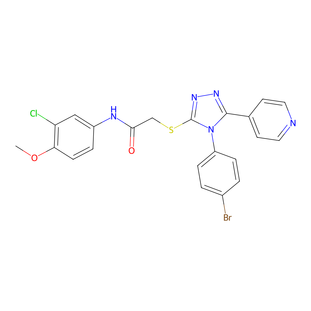 2-{[4-(4-Bromophenyl)-5-(4-pyridinyl)-4H-1,2,4-triazol-3-YL]sulfanyl}-N-(3-chloro-4-methoxyphenyl)acetamide molecular structure, CAS 477330-05-5